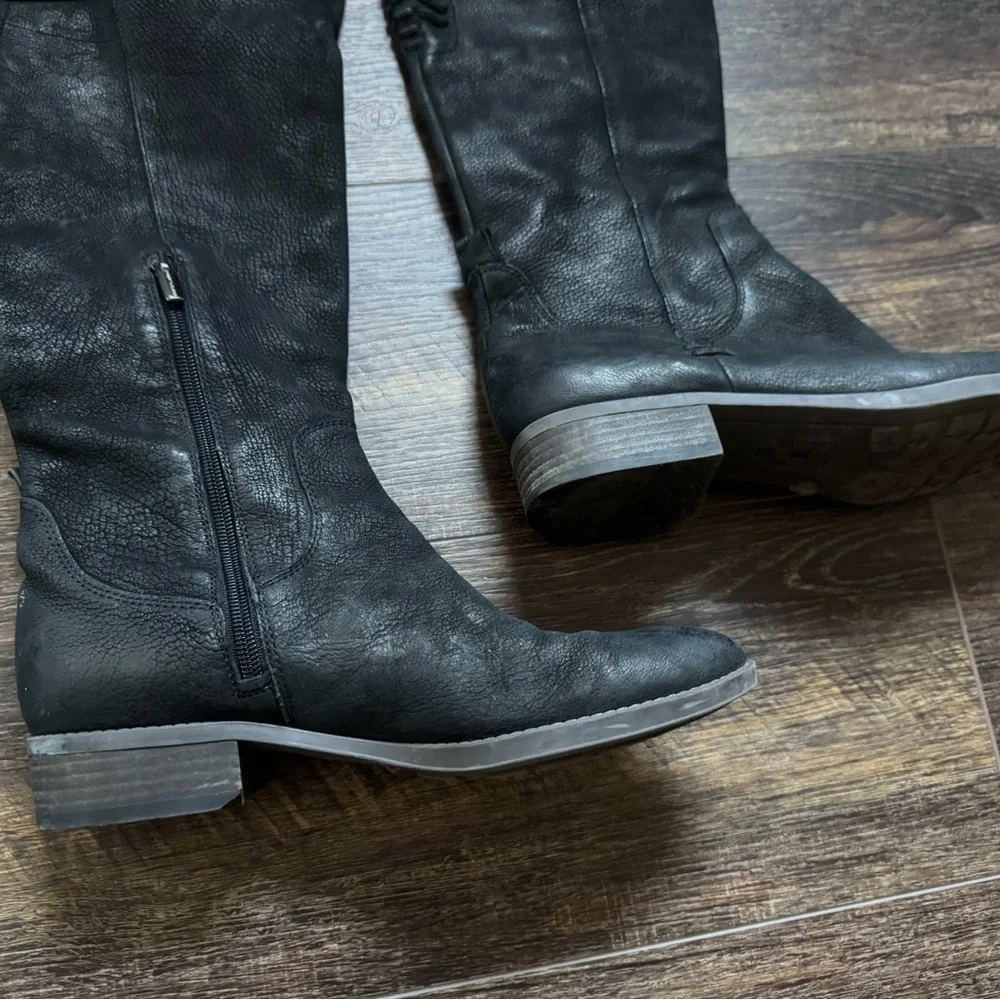 Vince Camuto Patamina Knee High Riding Boots Black Leather Side Zip Wmn's 9M